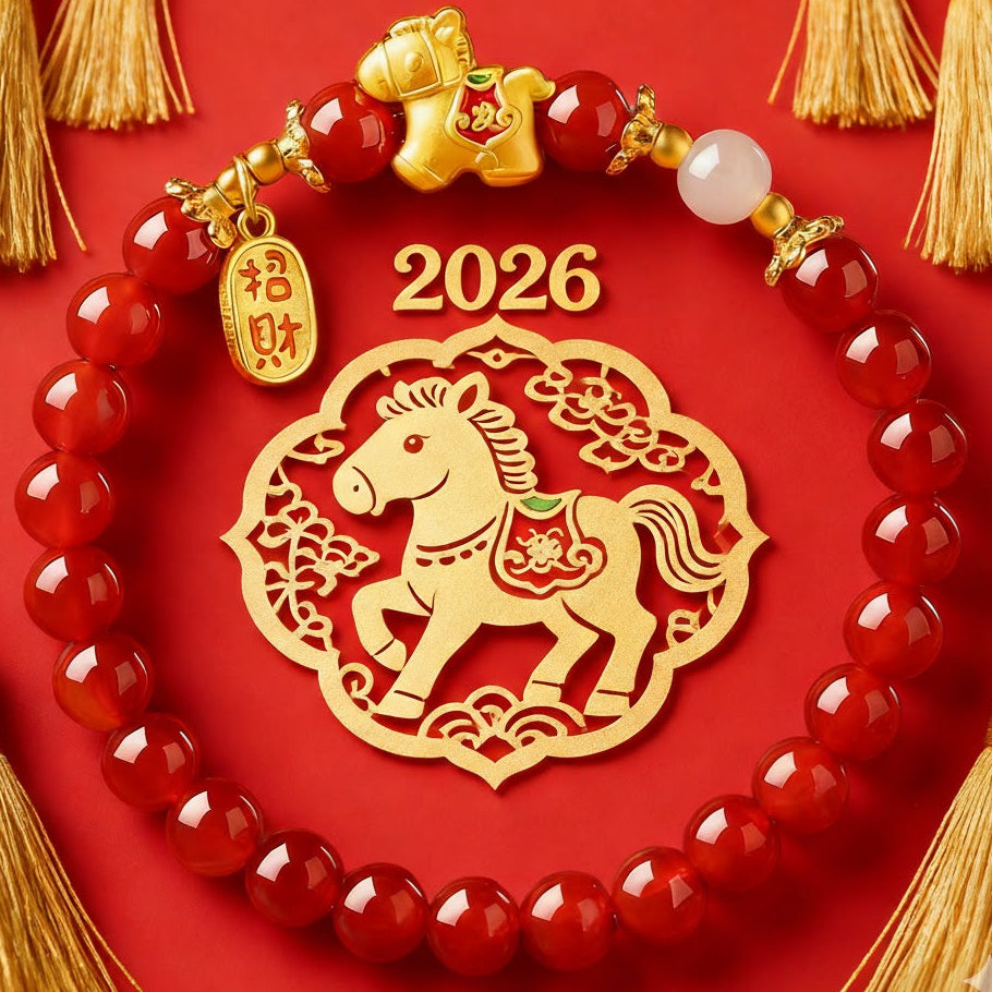 Vitality Anchor Red Agate & Golden Zodiac Bracelet