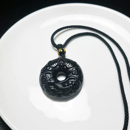 12 Zodiac Black Obsidian "Circle of Karma" Protection Amulet