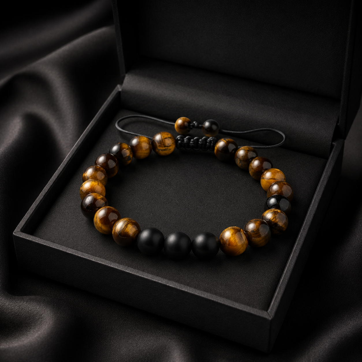 Tiger Eye & Matte Black Bracelet gift box photo