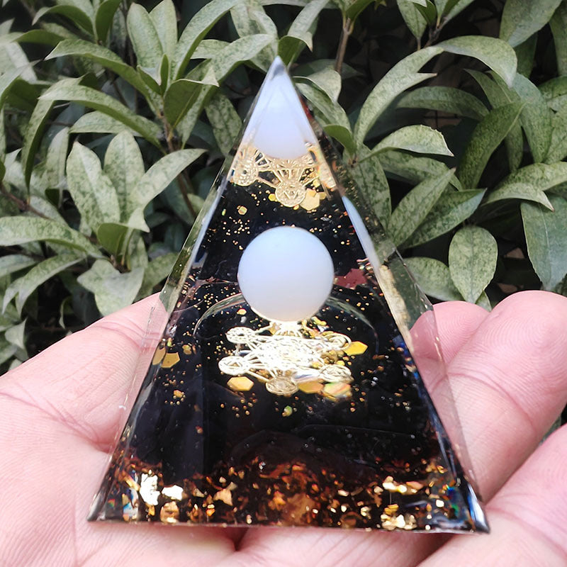Black Obsidian Orgone Pyramid with Metatron's Cube - Ultimate Protection & Grounding