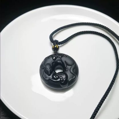 12 Zodiac Black Obsidian "Circle of Karma" Protection Amulet