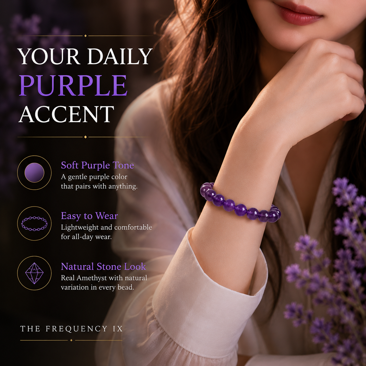 Amethyst Bracelet product photo with natural stone detail