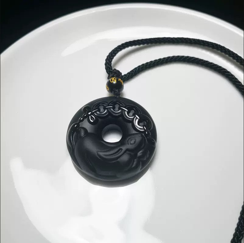 12 Zodiac Black Obsidian "Circle of Karma" Protection Amulet