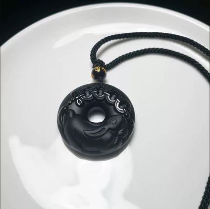 12 Zodiac Black Obsidian "Circle of Karma" Protection Amulet