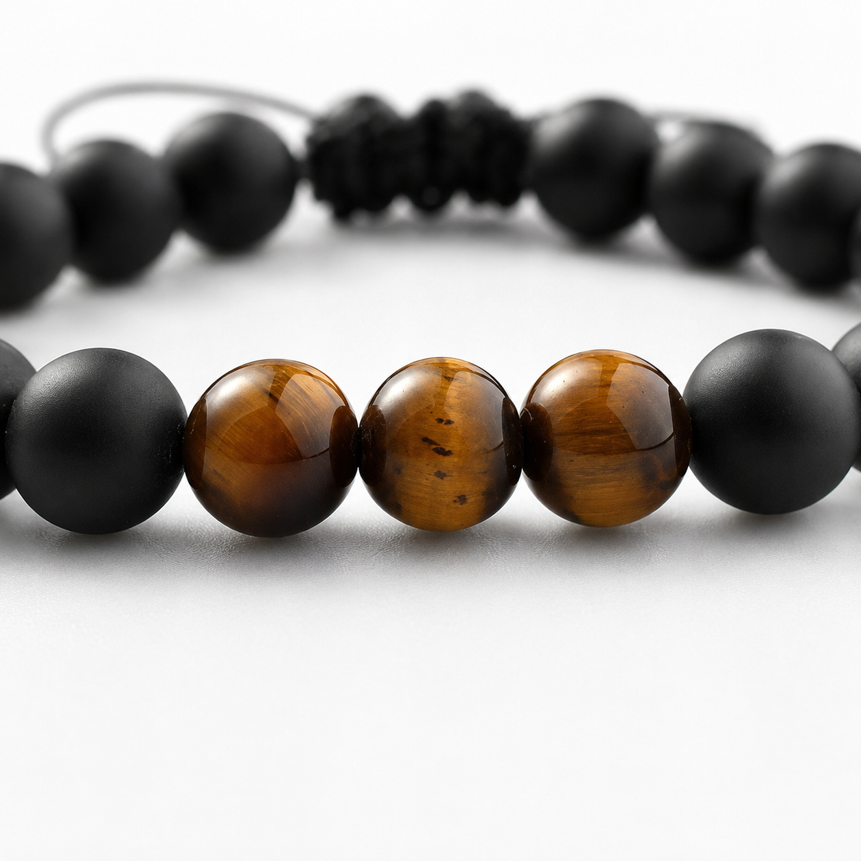 Matte Black & Tiger Eye Bracelet tiger eye bead detail