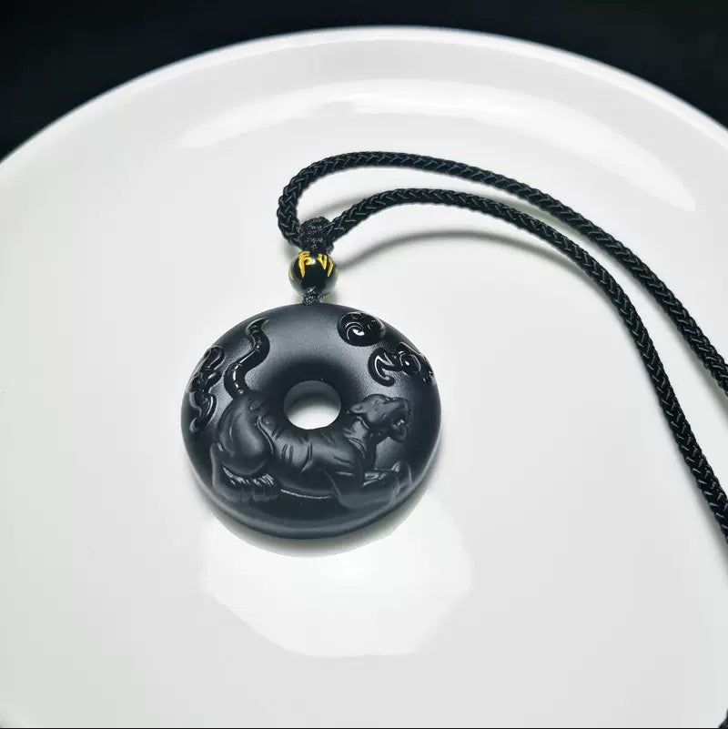 12 Zodiac Black Obsidian "Circle of Karma" Protection Amulet
