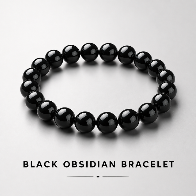 Black Obsidian bracelet with polished black natural stone beads
