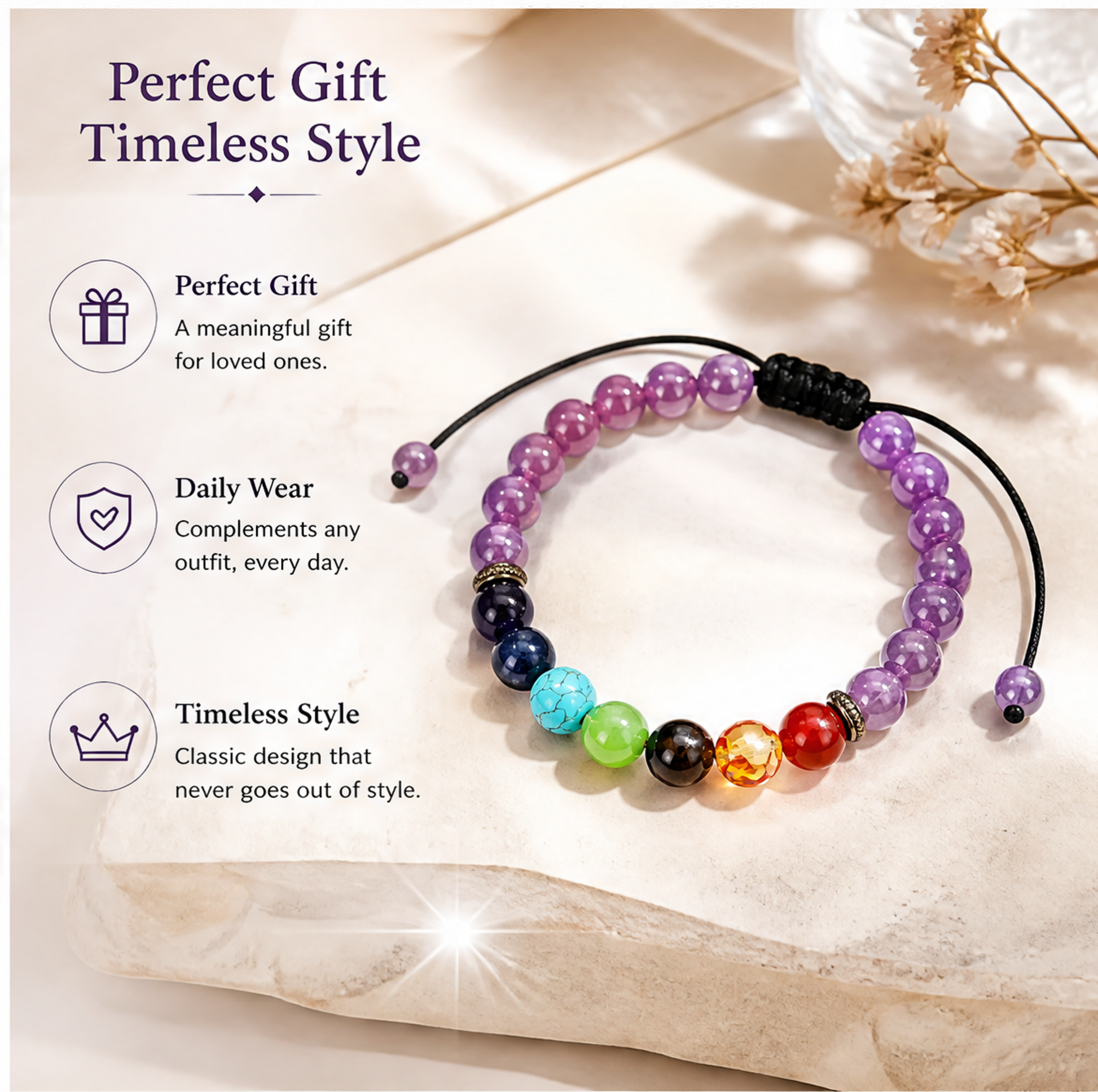 Amethyst and color stone bracelet gift-ready styling image