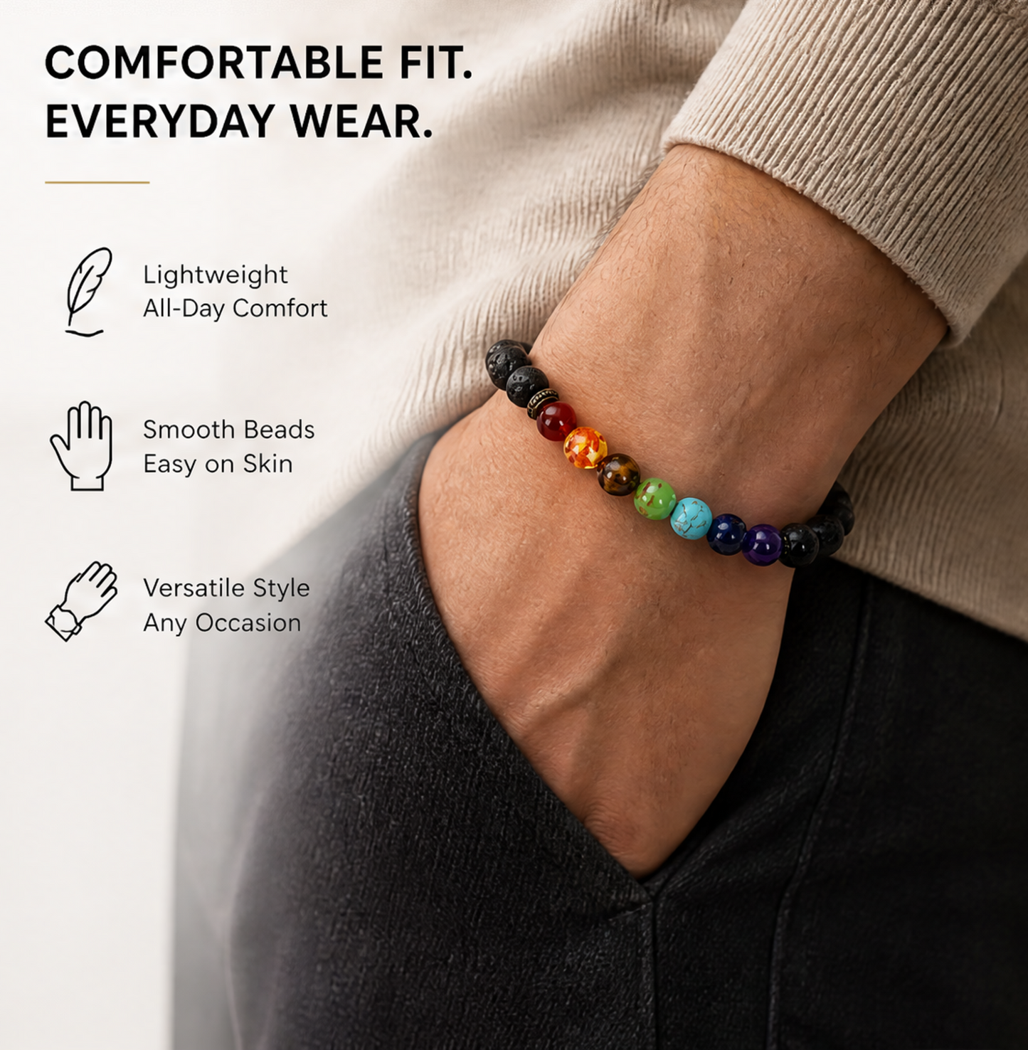 Lava Stone Color Accent Bracelet worn on wrist