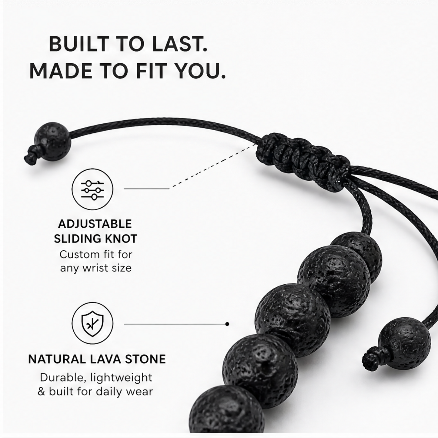 Lava Stone Color Accent Bracelet adjustable cord detail