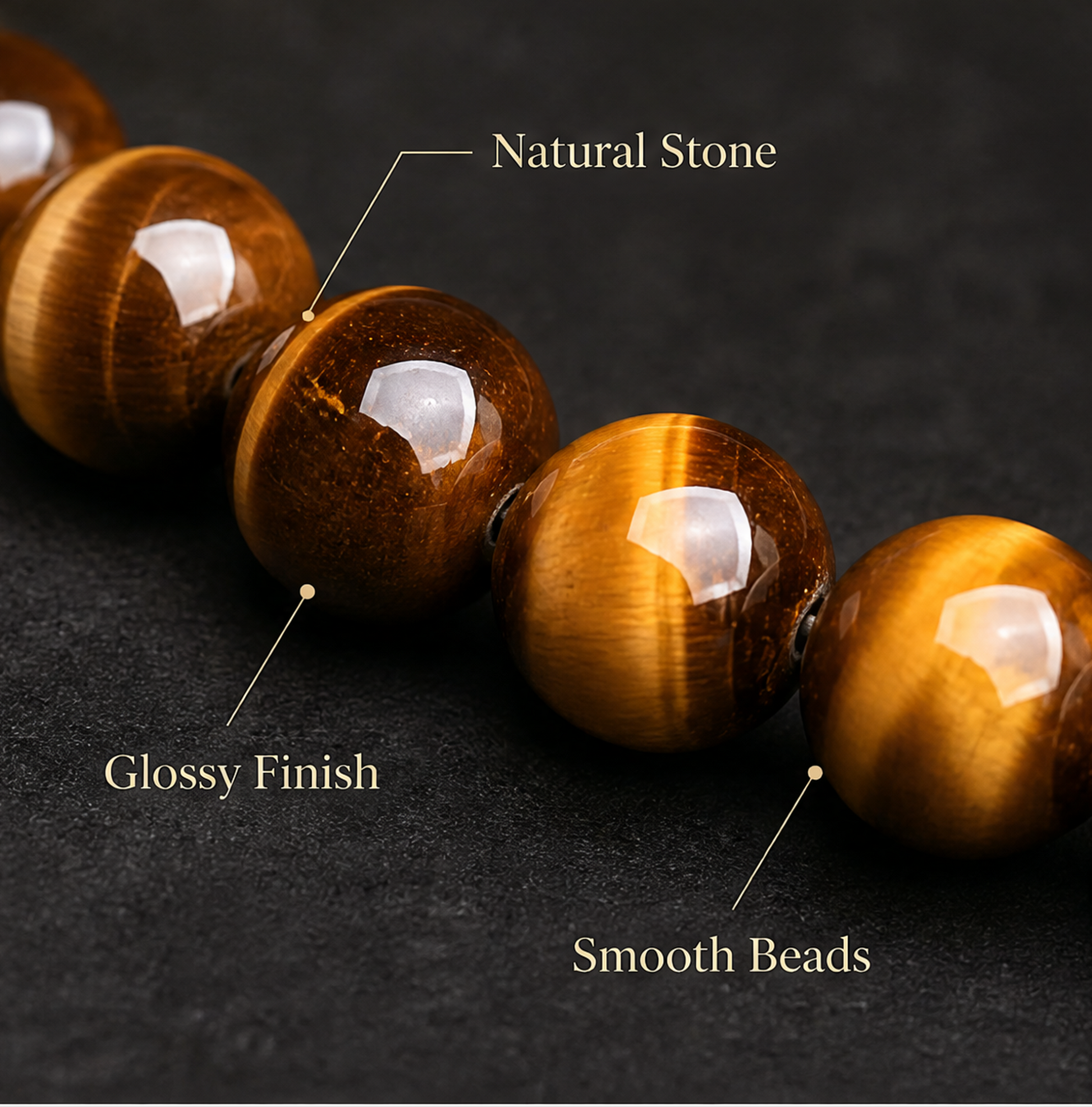 Golden Tiger Eye Bracelet glossy natural stone bead detail