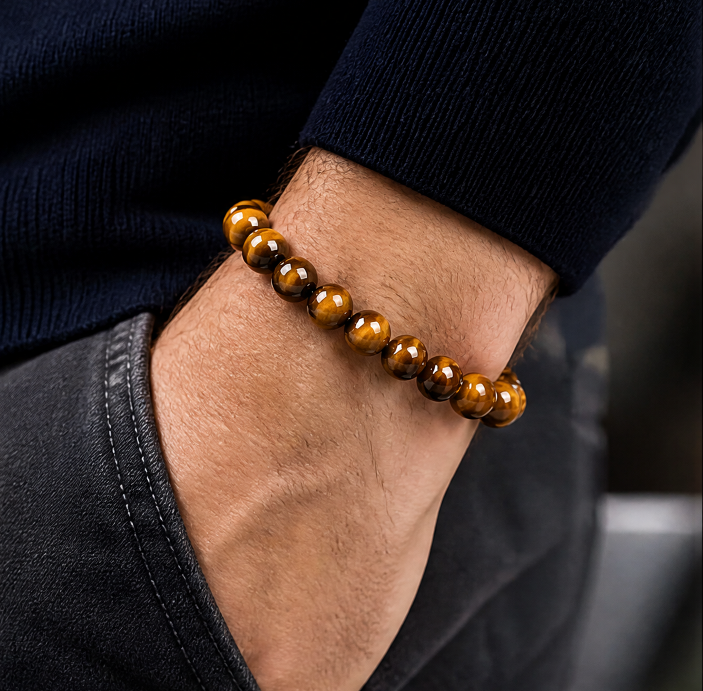 Golden Tiger Eye Bracelet worn on men's wrist