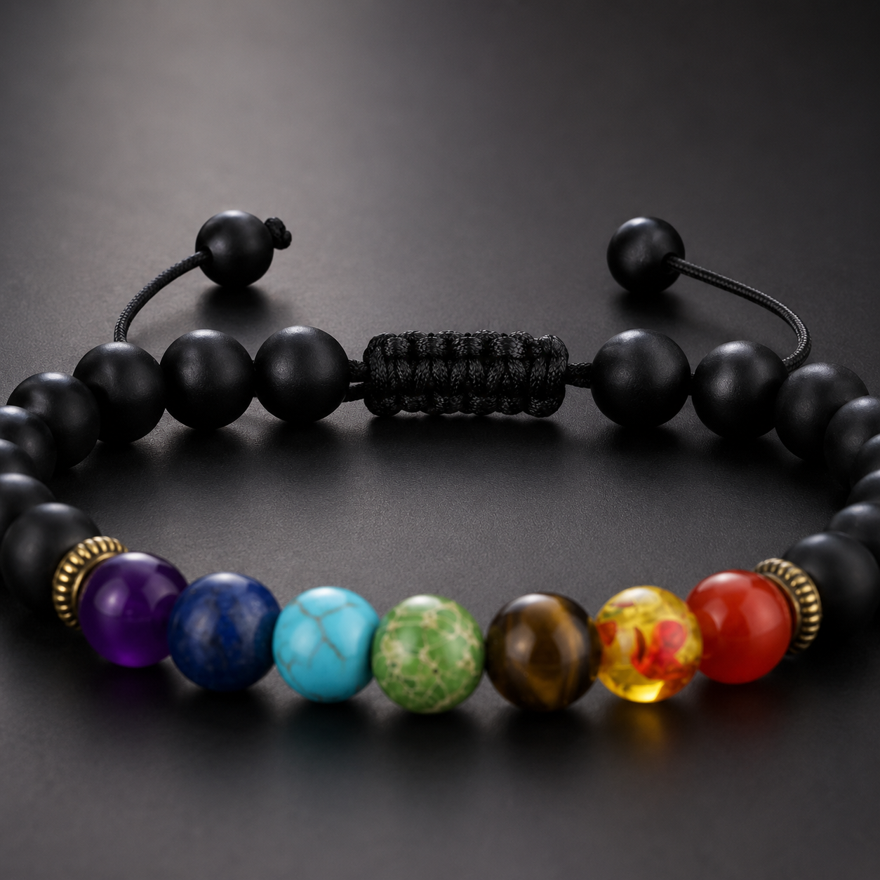Matte Black Stone Color Accent Bracelet adjustable cord detail