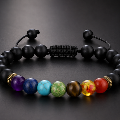 Matte Black Stone Color Accent Bracelet adjustable cord detail