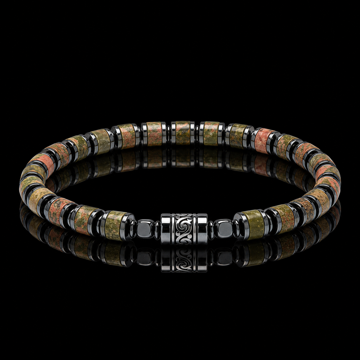Old Roads Flower Green Stone Bracelet black background product photo