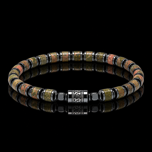Old Roads Flower Green Stone Bracelet black background product photo