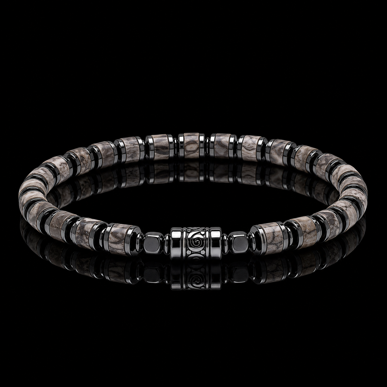 Old Roads Map Jasper Bracelet black background product photo