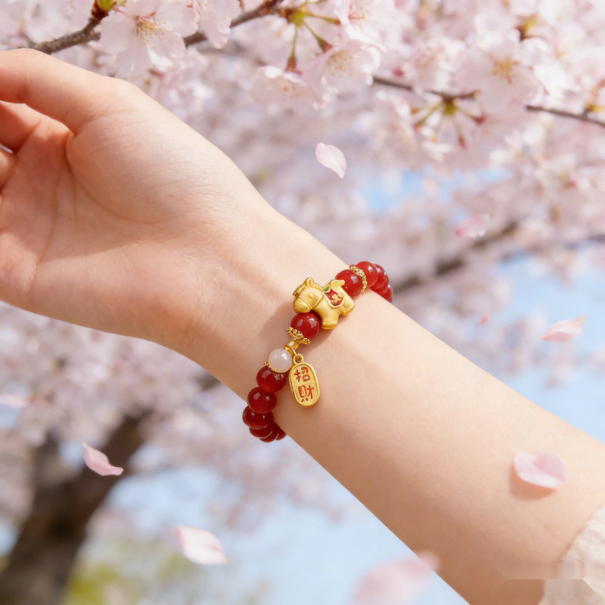 Red Agate Bracelet with Golden Horse Detail — primary product view