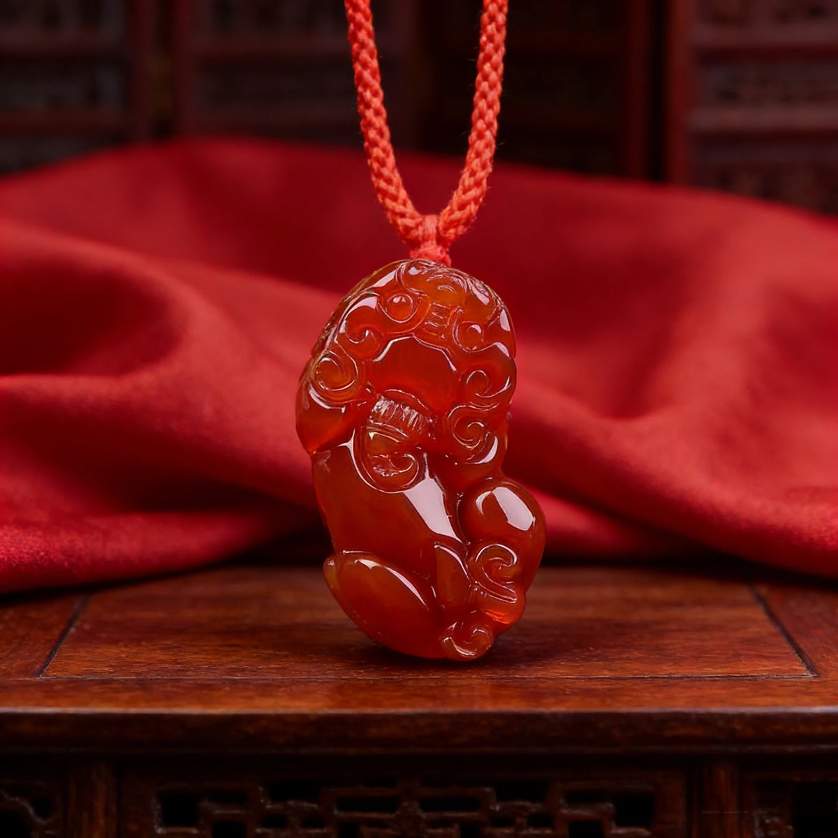 Red Agate Pixiu Pendant Necklace — alternate angle