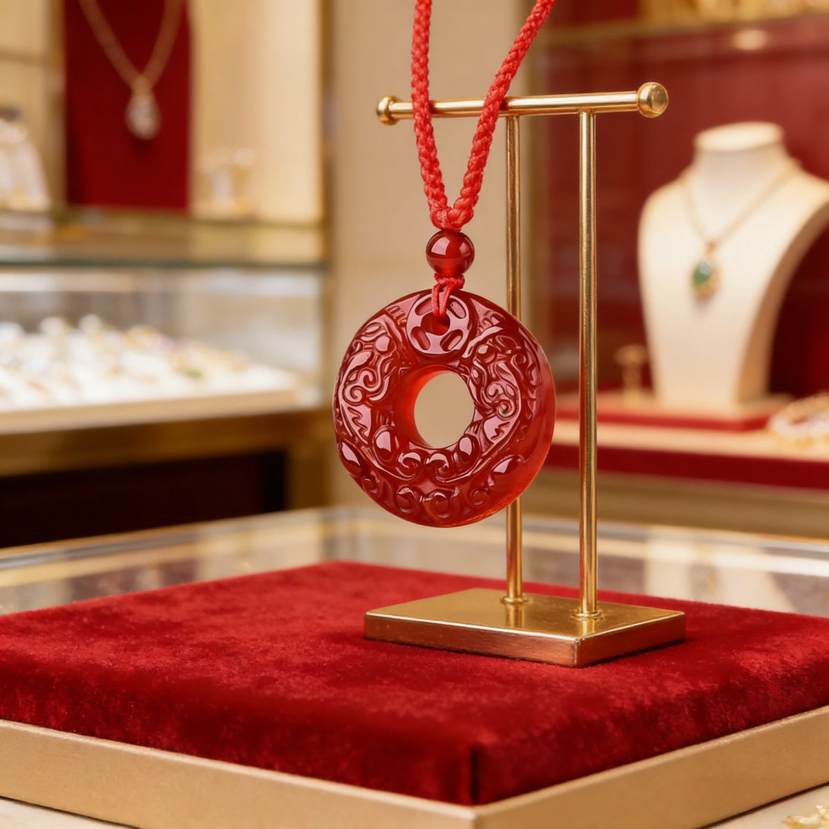 Red Agate Pixiu Pendant Necklace — scale and proportion view