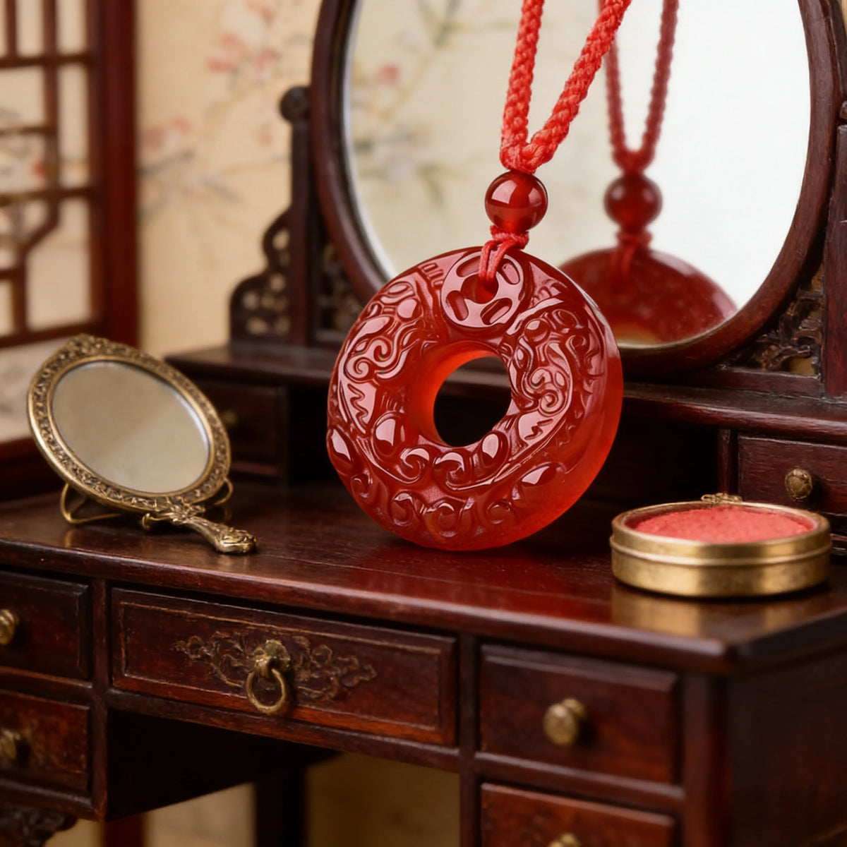 Red Agate Pixiu Pendant Necklace — wearing or styling view