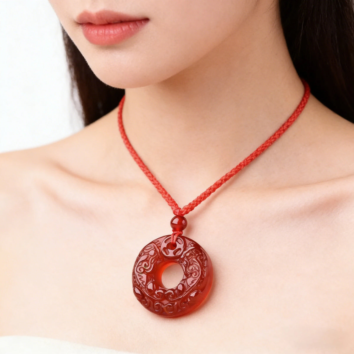 Red Agate Pixiu Pendant Necklace — closure or construction detail