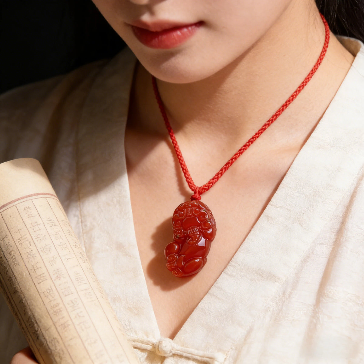 Red Agate Pixiu Pendant Necklace — additional product detail