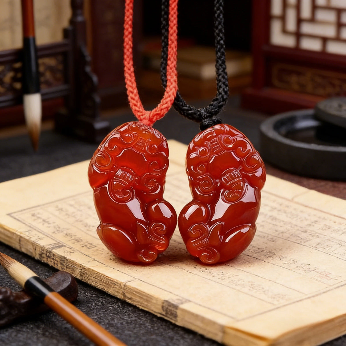 Red Agate Pixiu Pendant Necklace — product detail 9