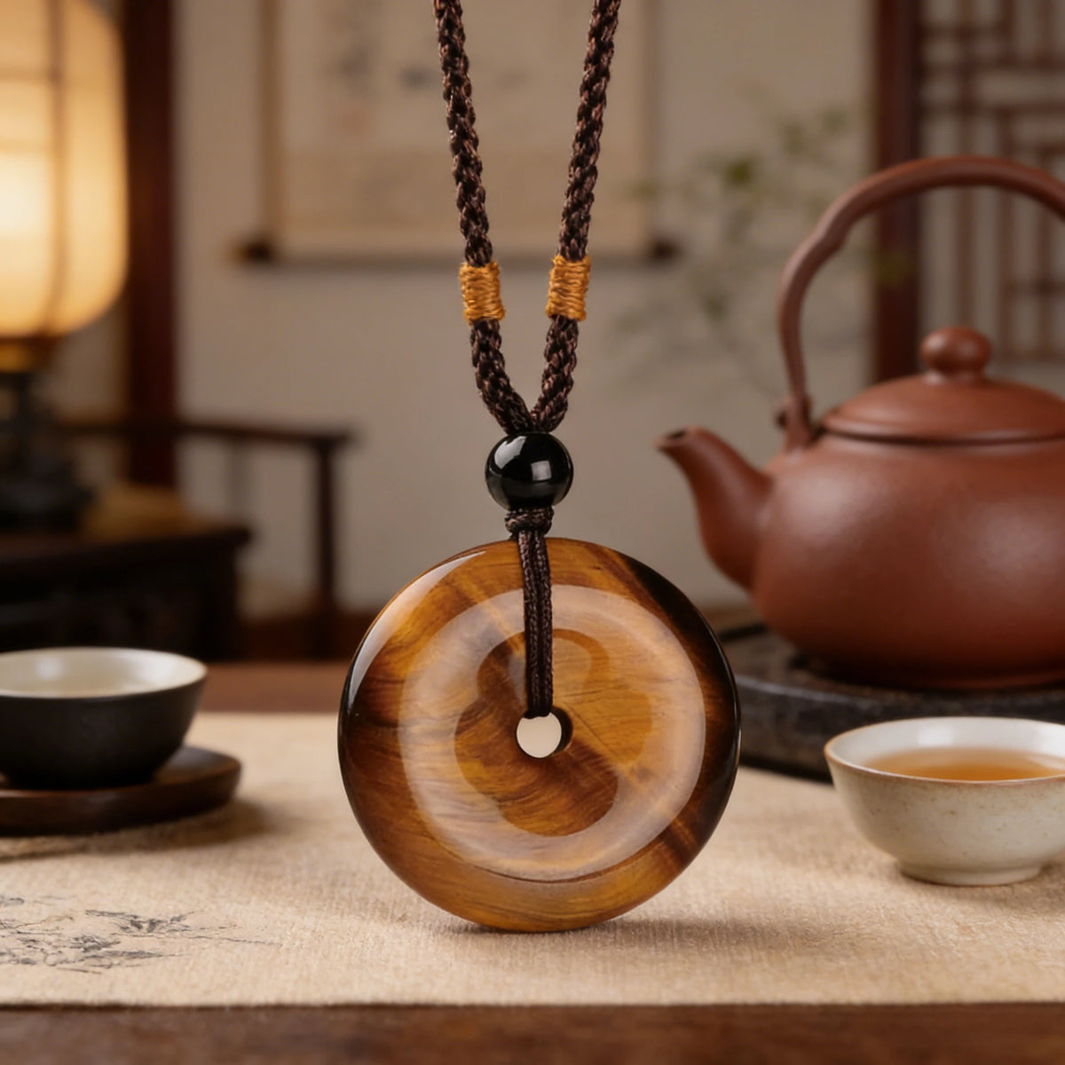 Golden Tiger Eye Circle Pendant Necklace — primary product view