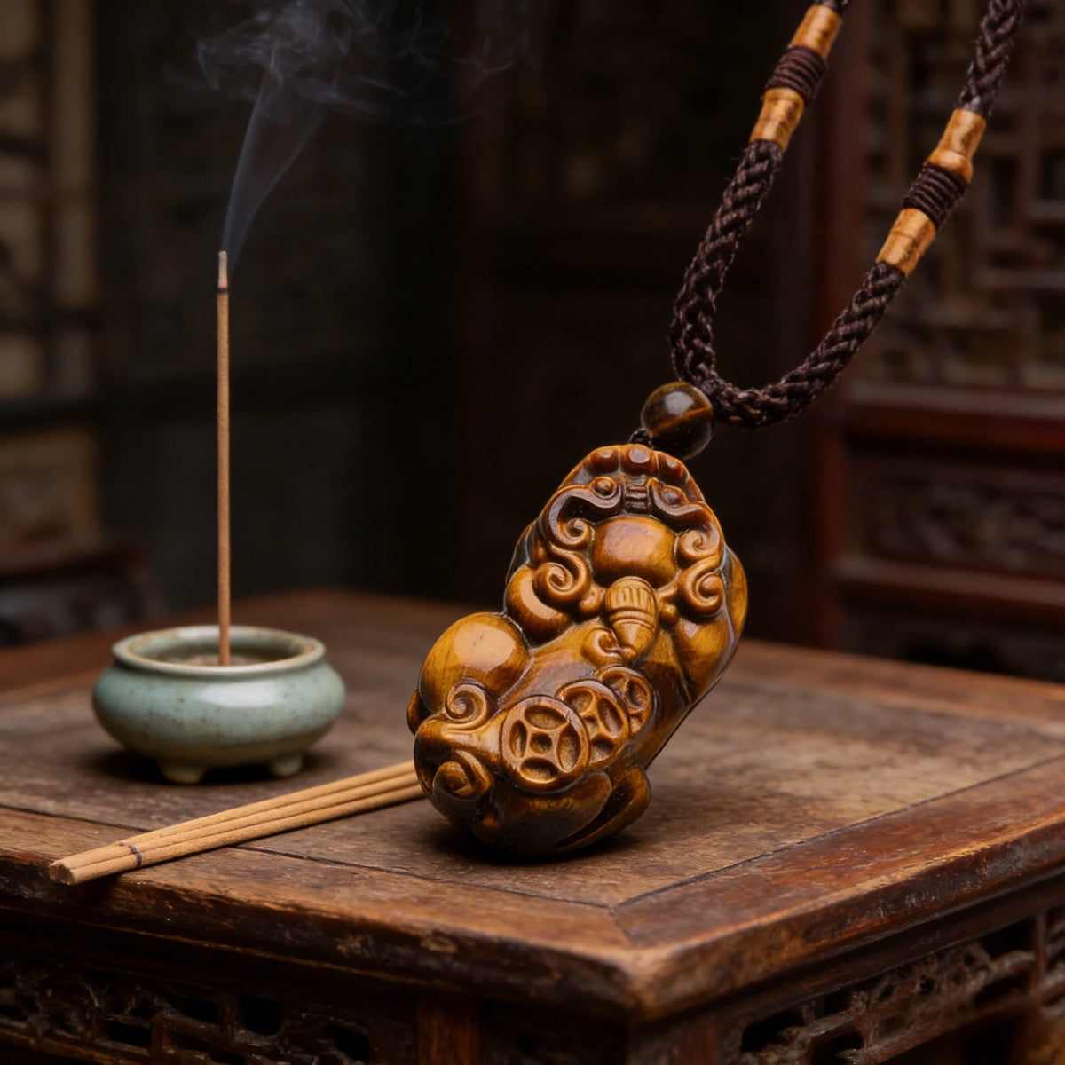 Golden Tiger Eye Pixiu Pendant Necklace — primary product view