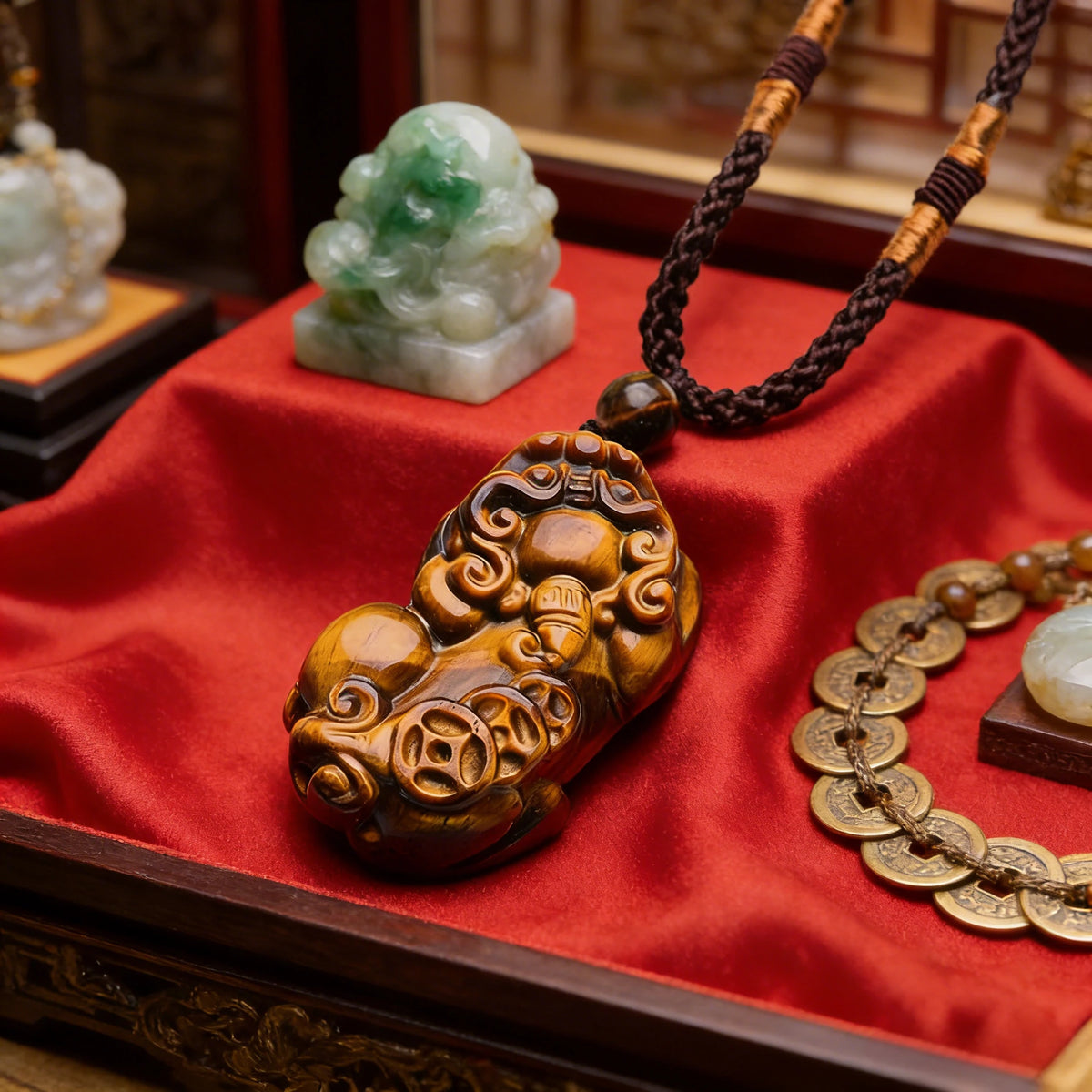 Golden Tiger Eye Pixiu Pendant Necklace — alternate angle