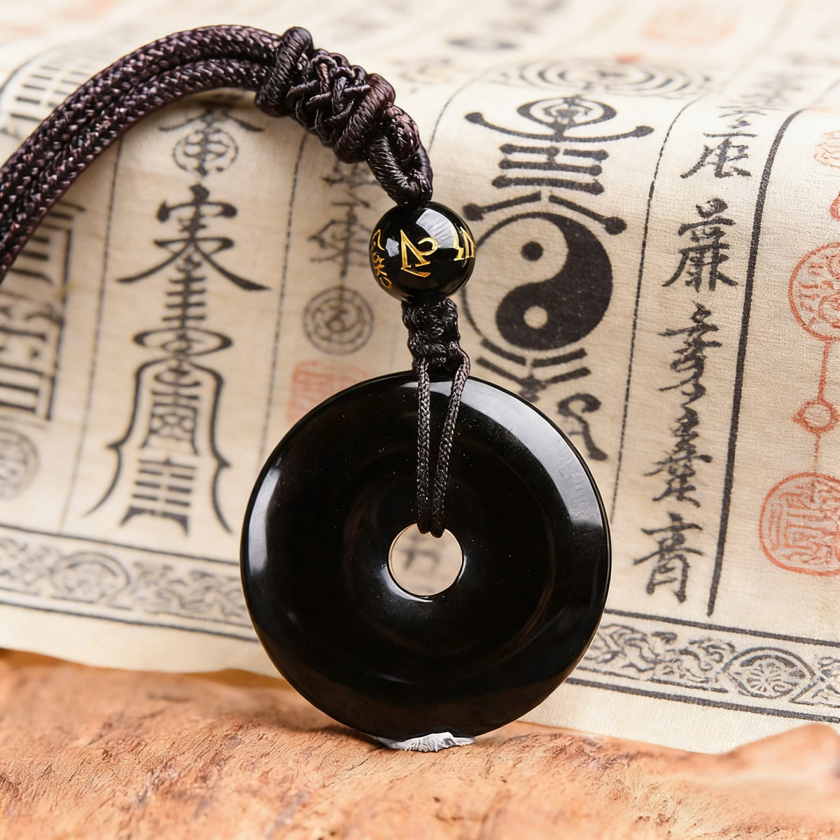 Black Obsidian Circle Pendant Necklace — alternate angle