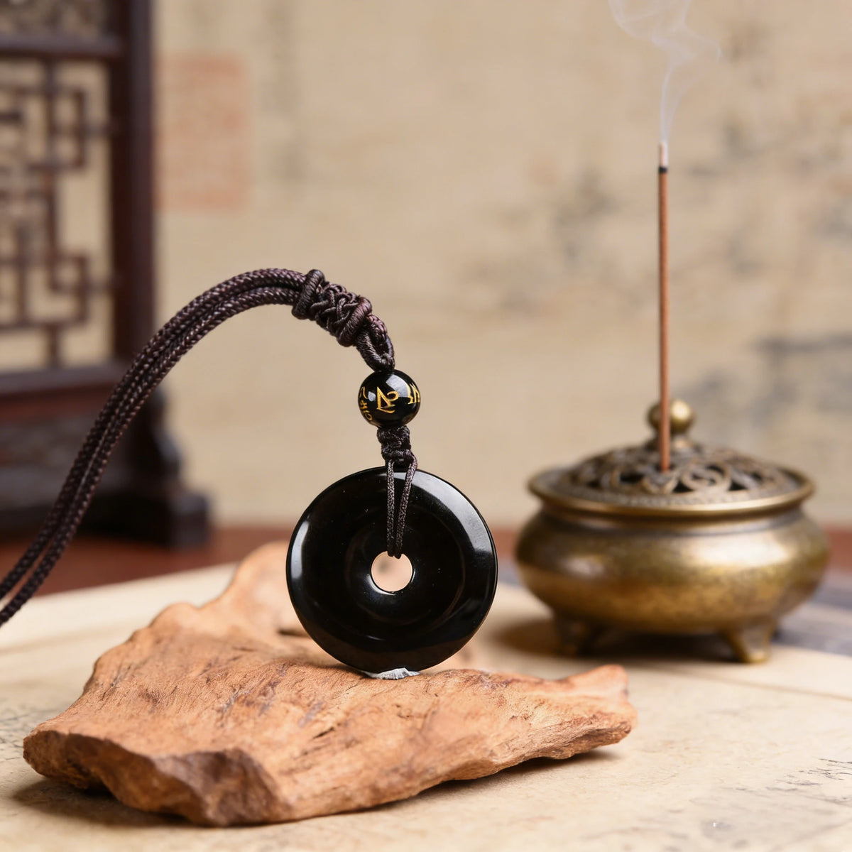 Black Obsidian Circle Pendant Necklace — scale and proportion view