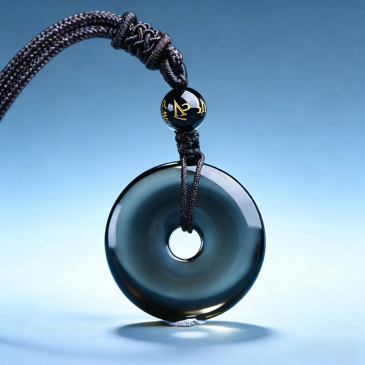 Black Obsidian Circle Pendant Necklace — wearing or styling view