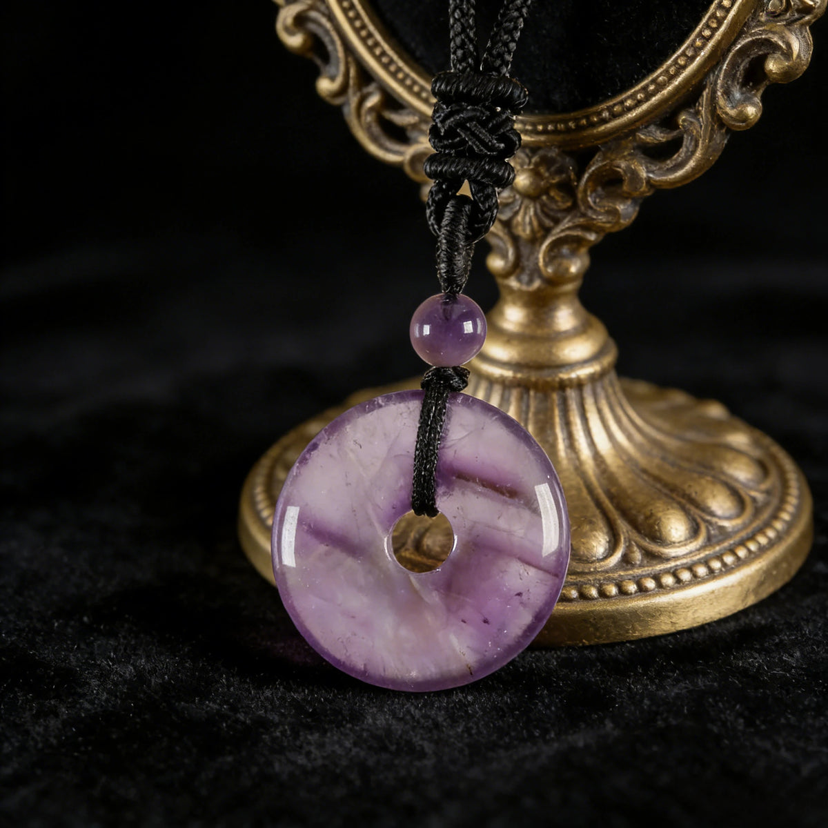 Amethyst Circle Pendant Necklace — alternate angle