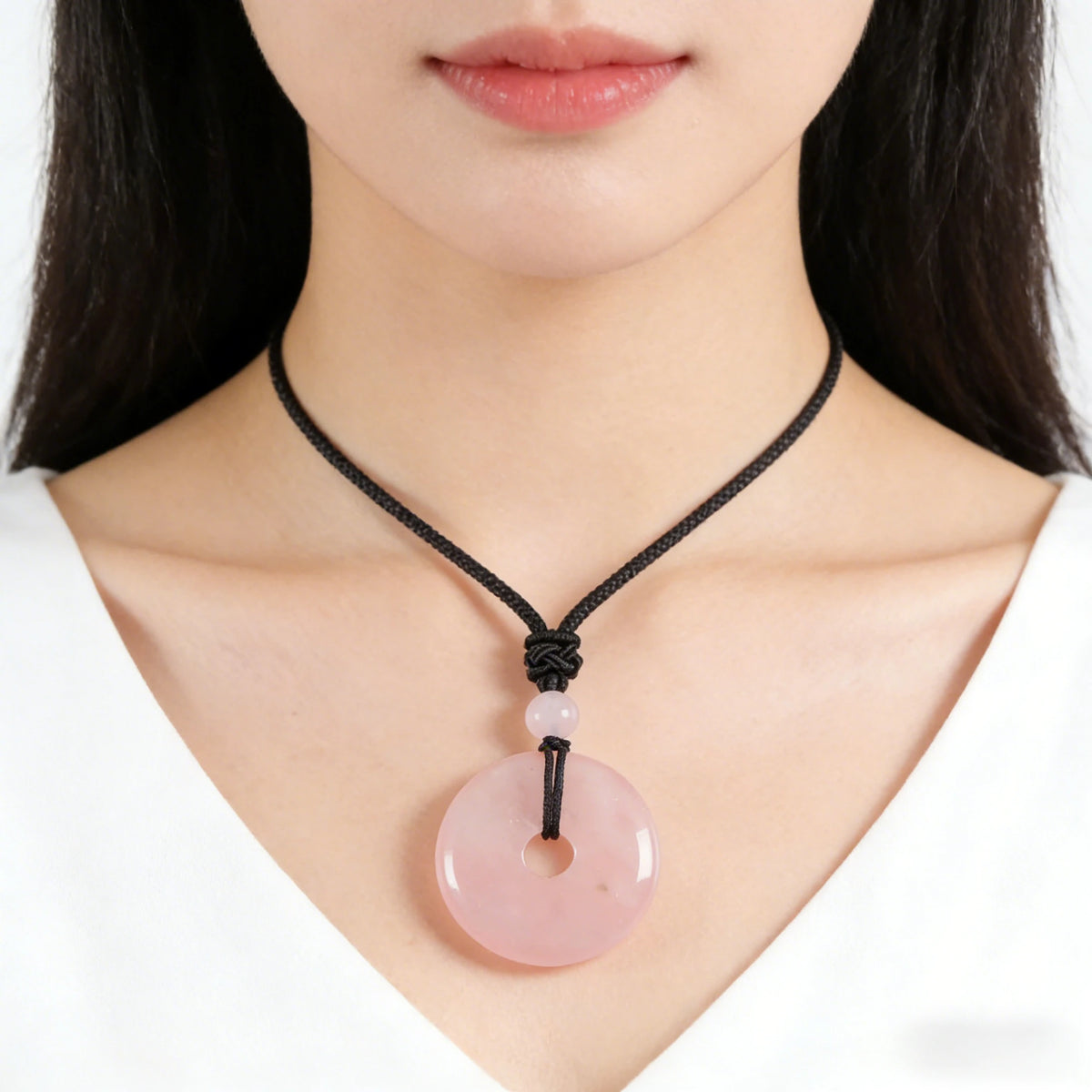 Rose Quartz Circle Pendant Necklace — closure or construction detail