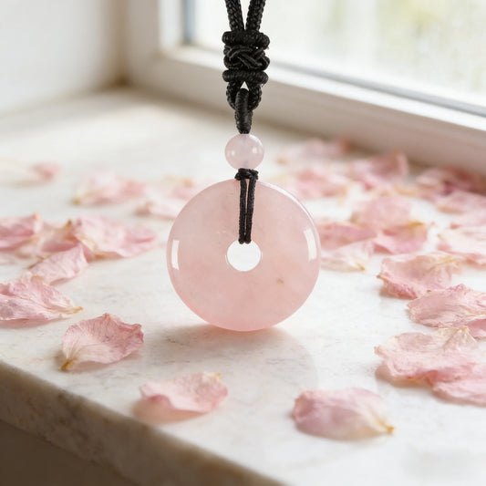 Rose Quartz Circle Pendant Necklace — primary product view
