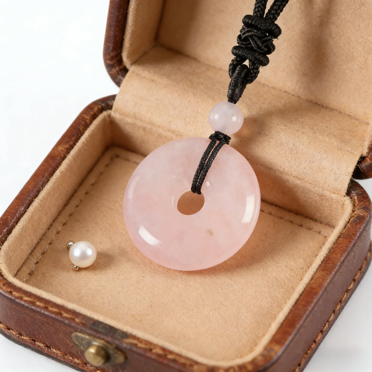 Rose Quartz Circle Pendant Necklace — additional product detail