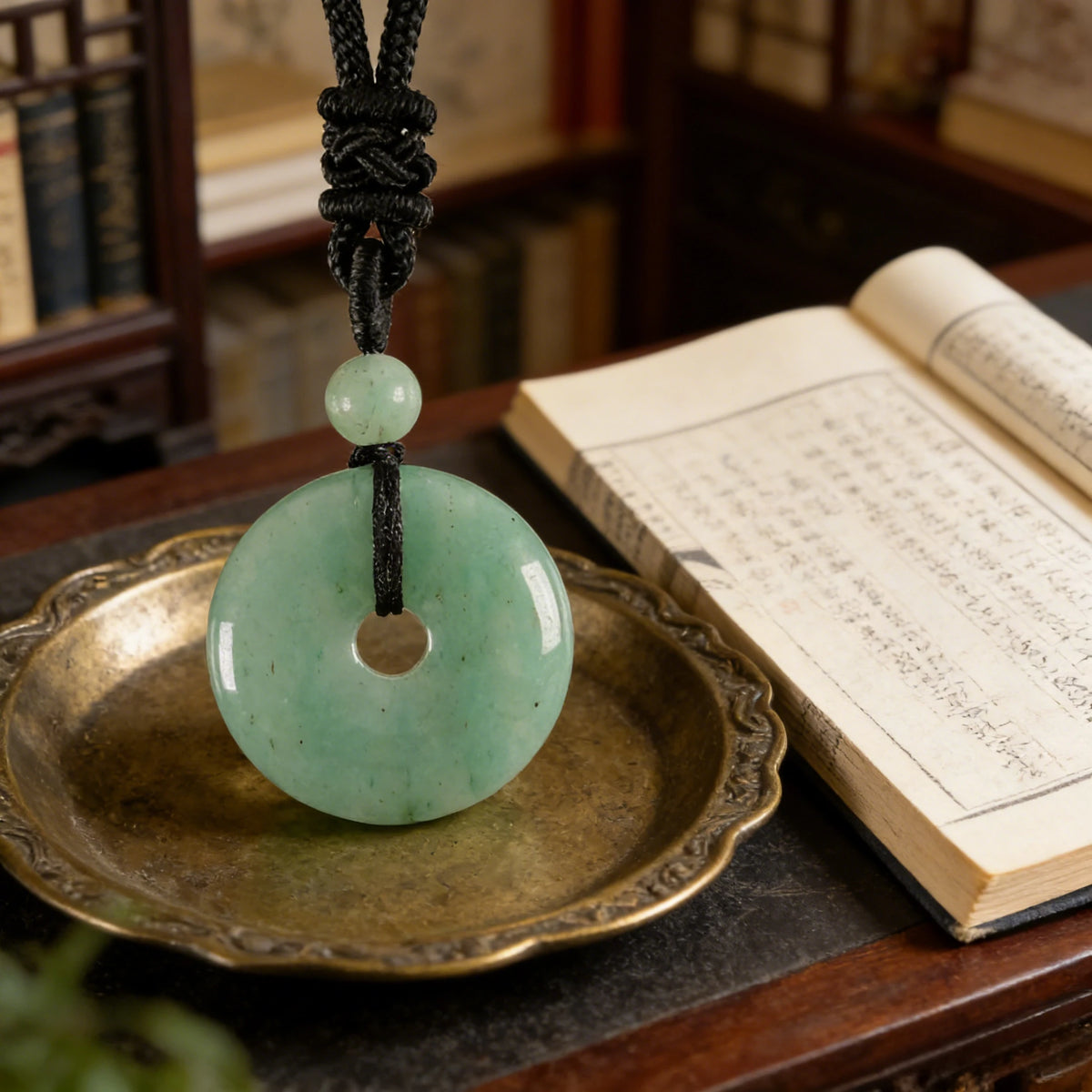 Green Aventurine Circle Pendant Necklace — alternate angle