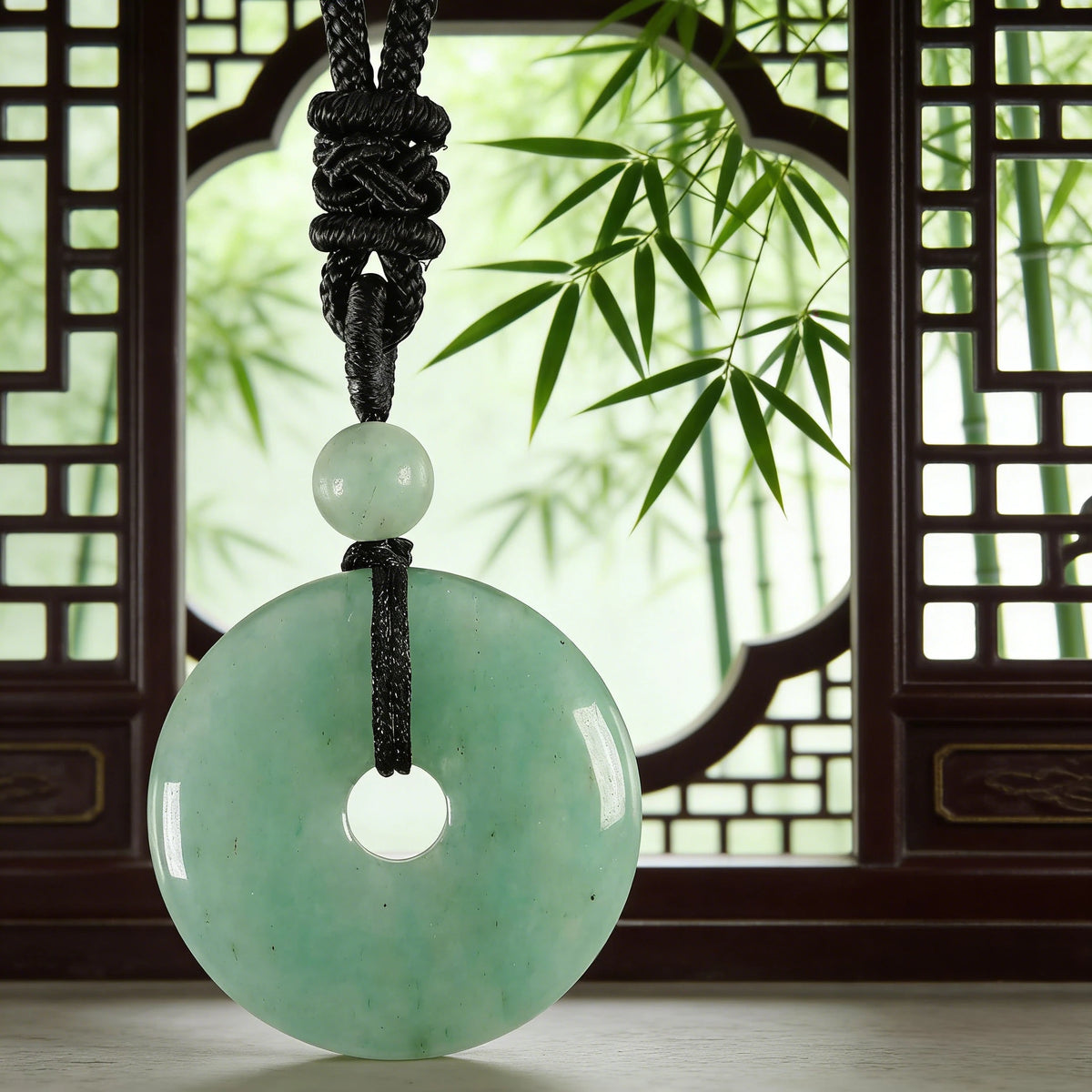 Green Aventurine Circle Pendant Necklace — scale and proportion view