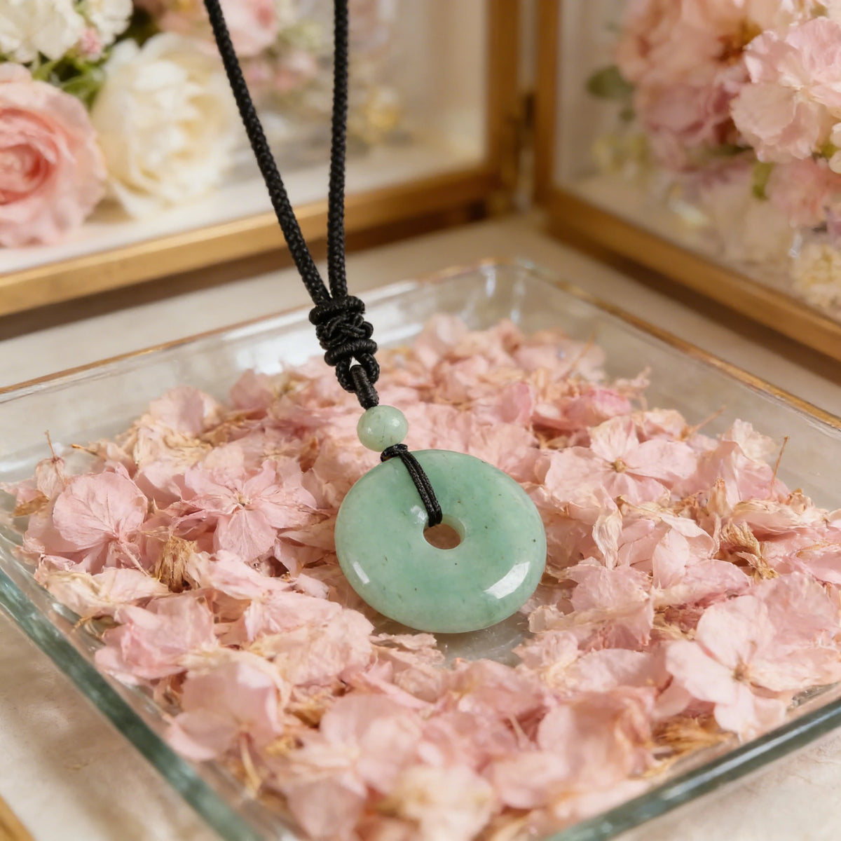 Green Aventurine Circle Pendant Necklace — primary product view