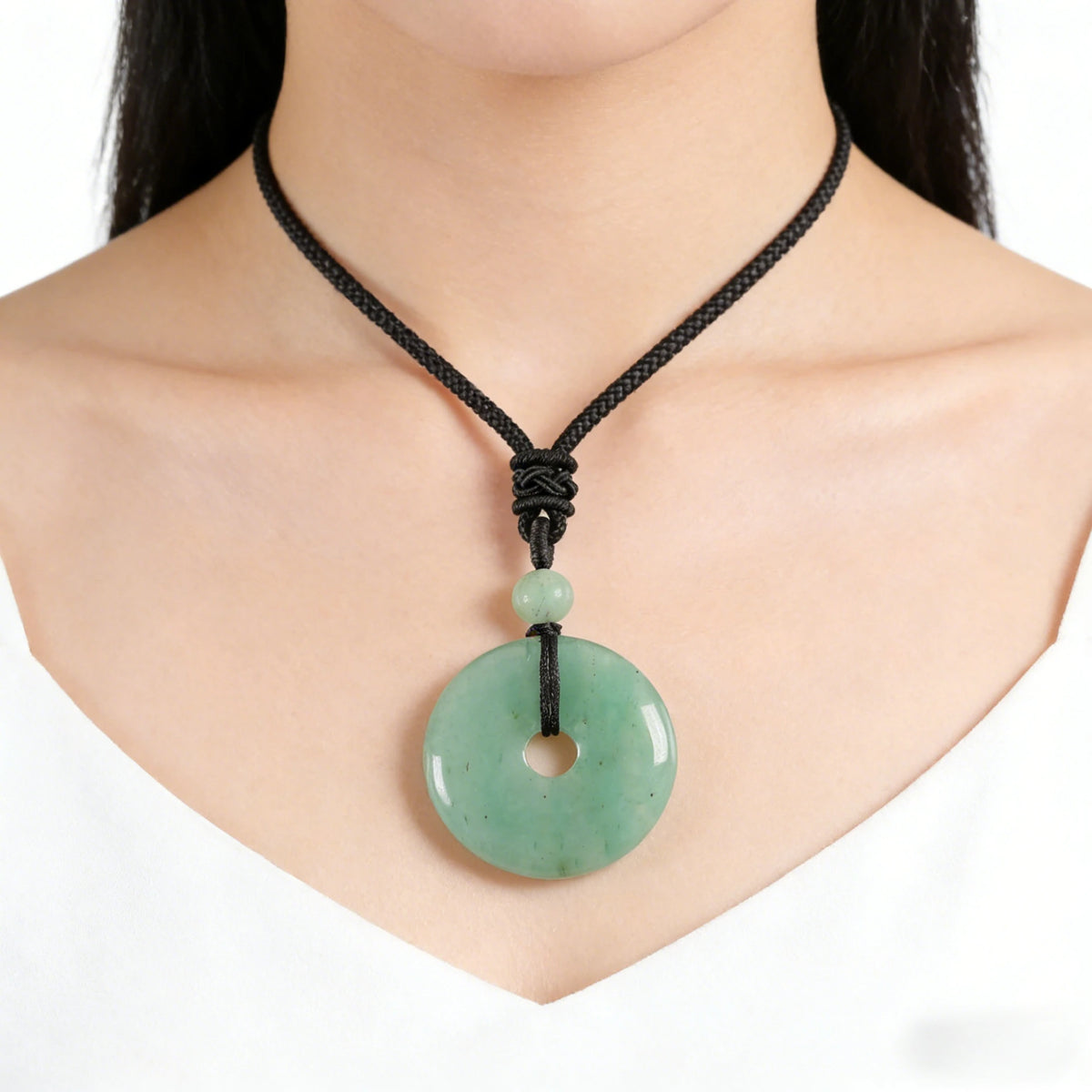 Green Aventurine Circle Pendant Necklace — gift presentation view