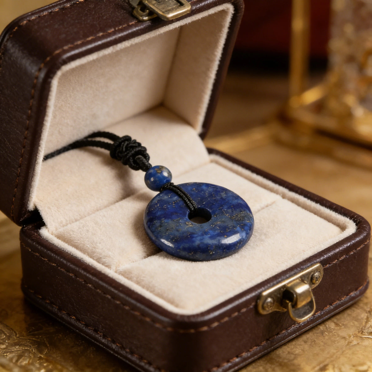 Lapis Lazuli Circle Pendant Necklace — alternate angle