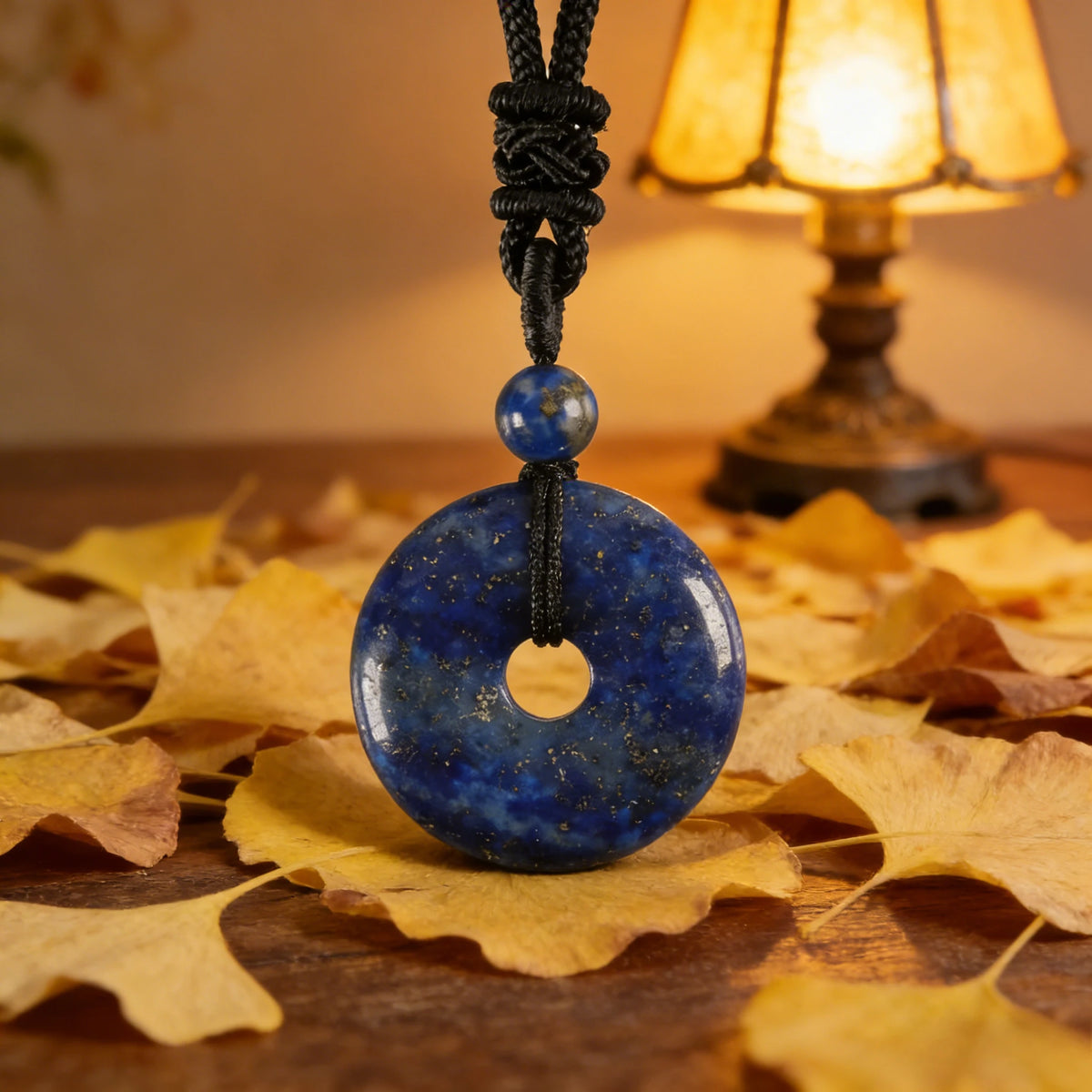 Lapis Lazuli Circle Pendant Necklace — scale and proportion view