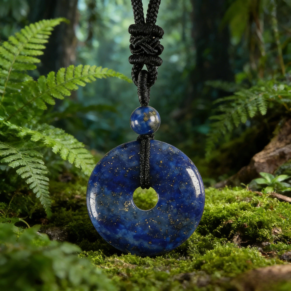Lapis Lazuli Circle Pendant Necklace — closure or construction detail