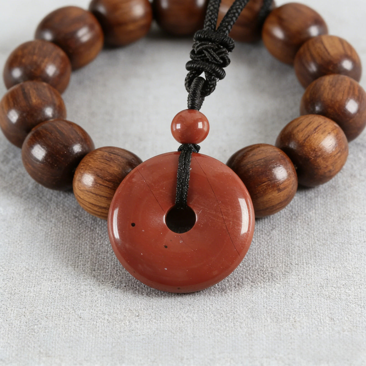 Red Jasper Circle Pendant Necklace — scale and proportion view