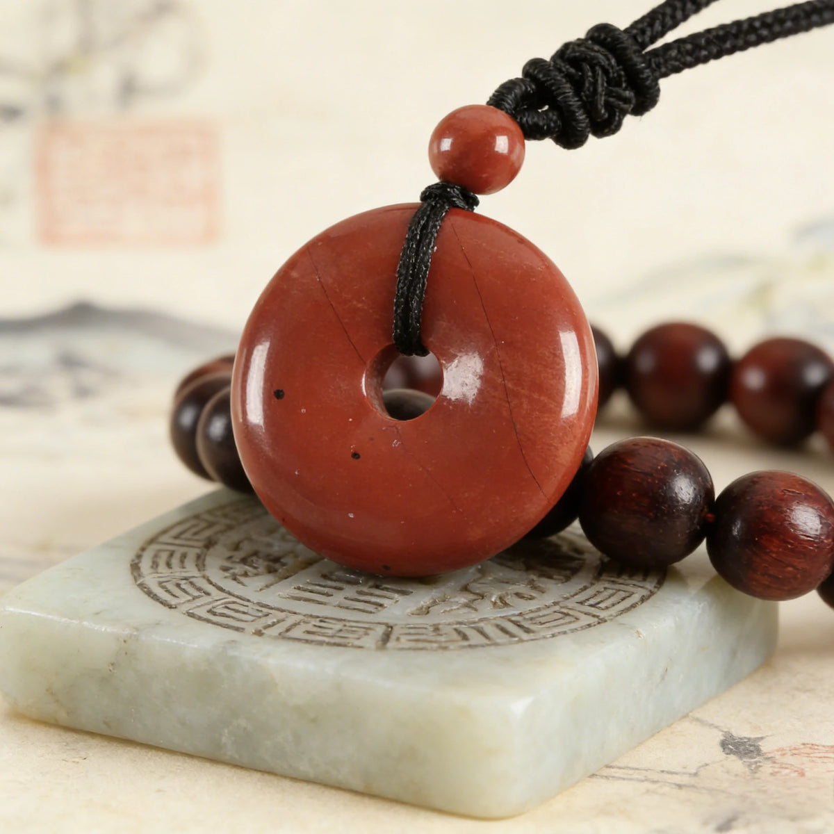 Red Jasper Circle Pendant Necklace — wearing or styling view