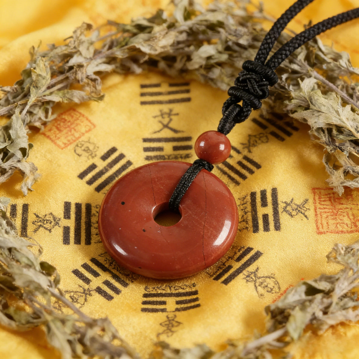 Red Jasper Circle Pendant Necklace — closure or construction detail