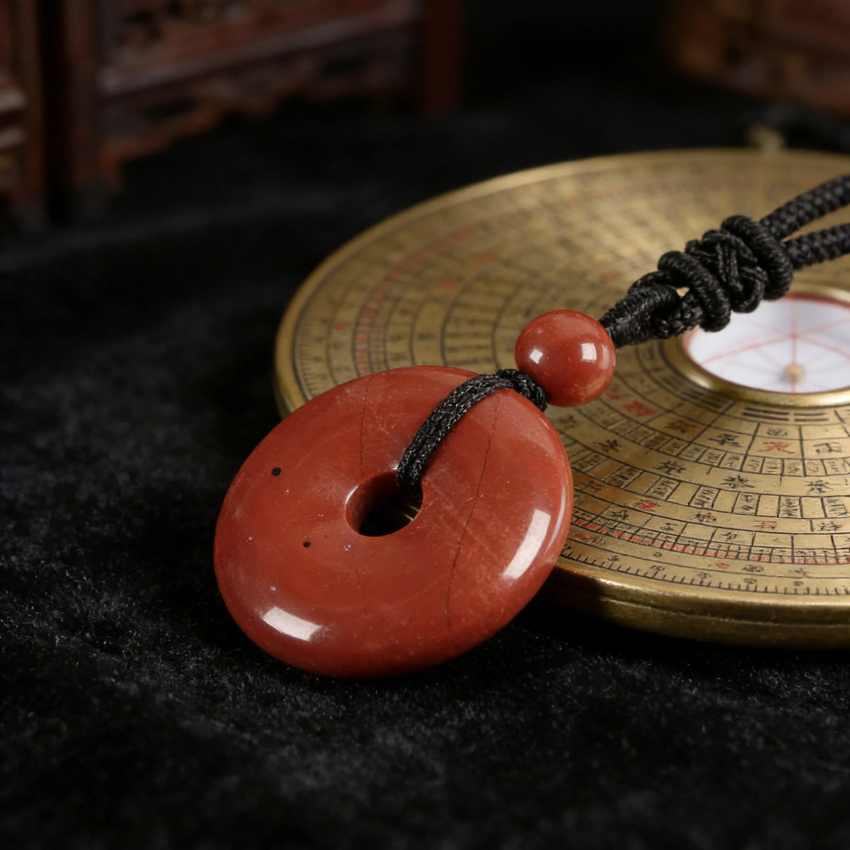 Red Jasper Circle Pendant Necklace — gift presentation view