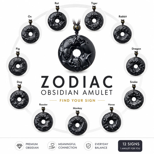 12 Zodiac Black Obsidian Pendant Necklace — primary product view